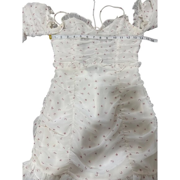 For Love Lemons x Jamie King White Mini Dress Coquette Ruffle Moon Stars Size M - Picture 4 of 7